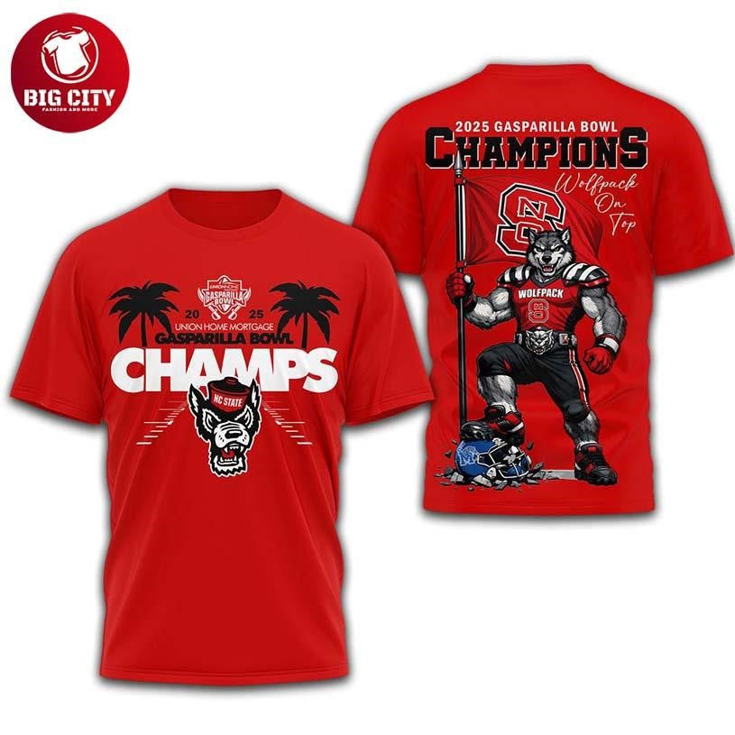NC State Wolfpack Union Home Mortgage Gasparilla Bowl Champs 2025 Two Sided Shirt Unisex T-shirt, Sweatshirt, Hoodie, Long Sleeve Tee - T-Shirt, Sweatshirt, Hoodie