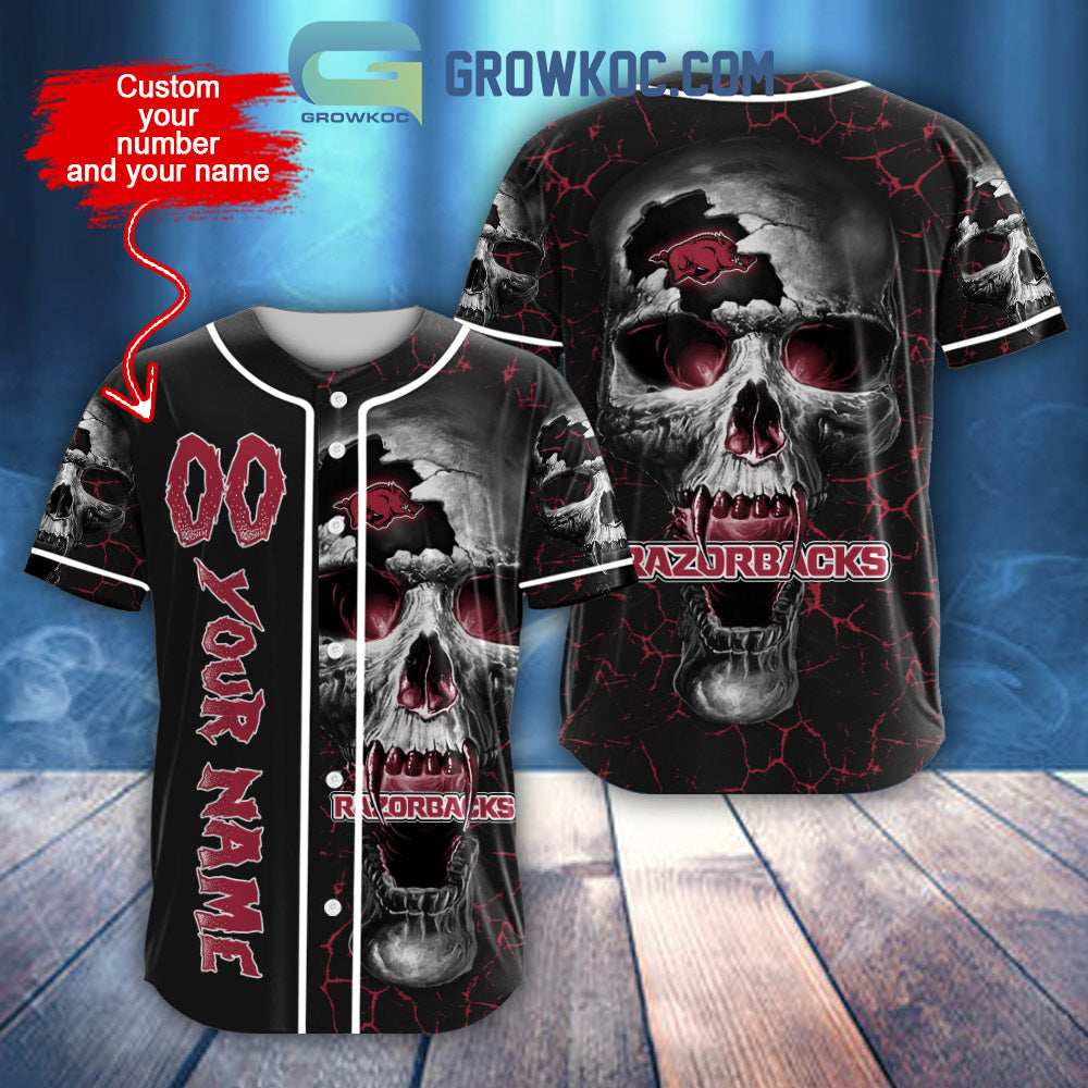 NCAA Arkansas Razorbacks Personalized Skull Design Baseball Jersey baseball jersey product view 1