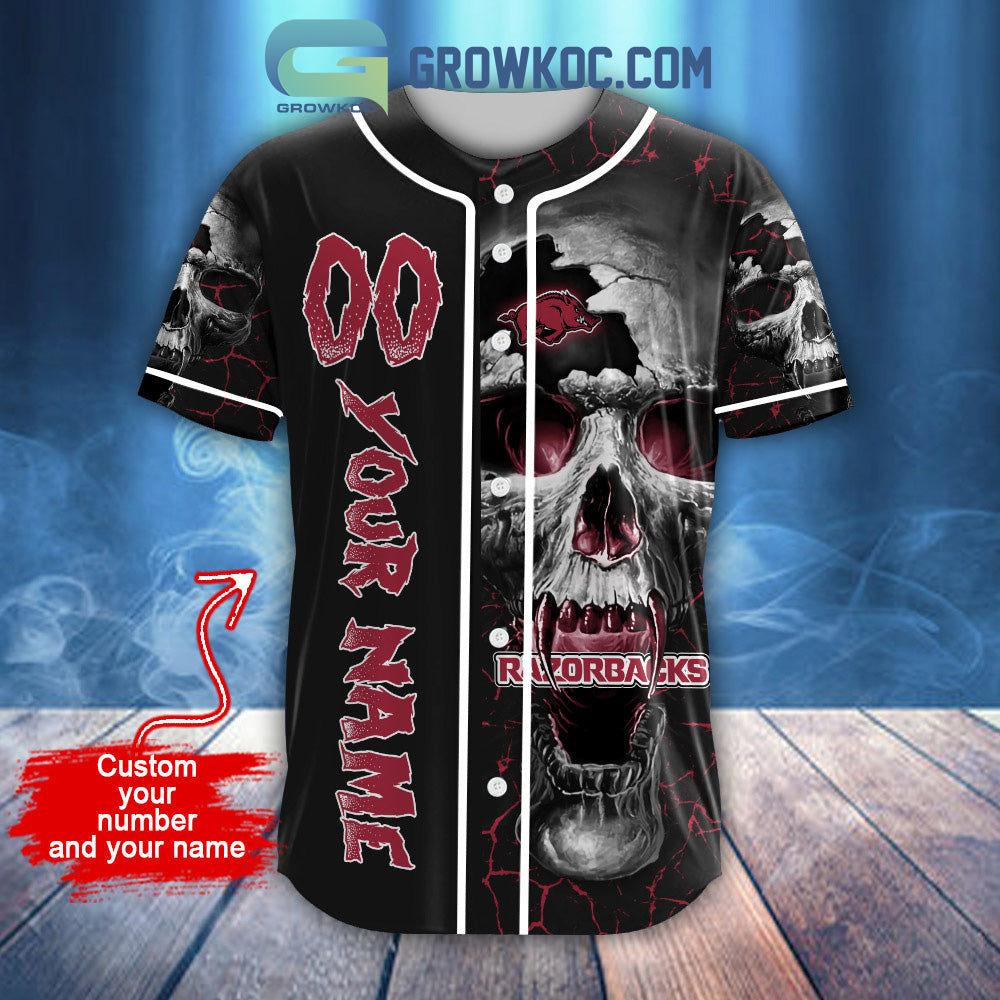 NCAA Arkansas Razorbacks Personalized Skull Design Baseball Jersey baseball jersey product view 2