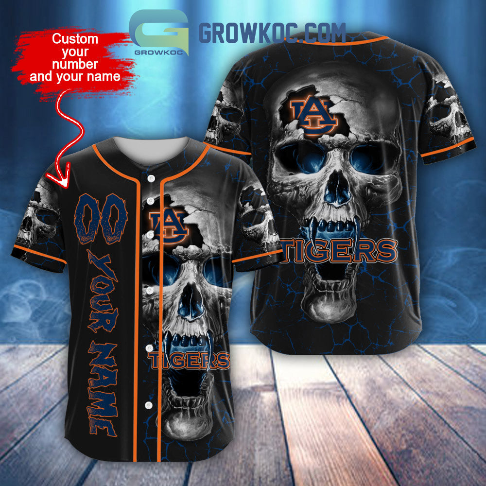 NCAA Auburn Tigers Personalized Skull Design Baseball Jersey baseball jersey product view 1