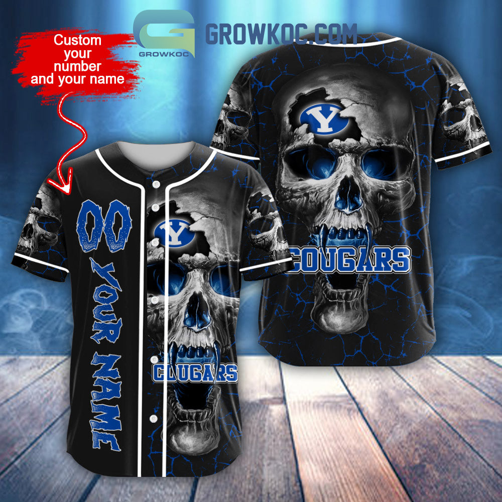 NCAA BYU Cougars Personalized Skull Design Baseball Jersey baseball jersey product view 1