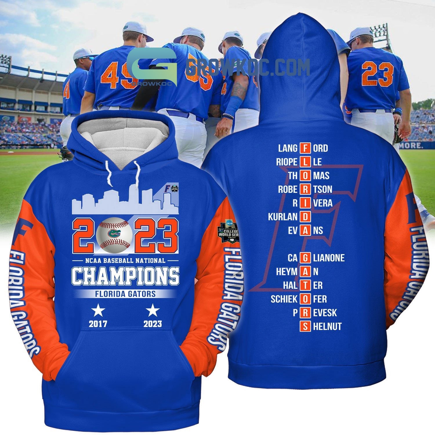 NCAA Baseball National Champions Florida Gators 2023 Baseball Jersey baseball jersey product view 1
