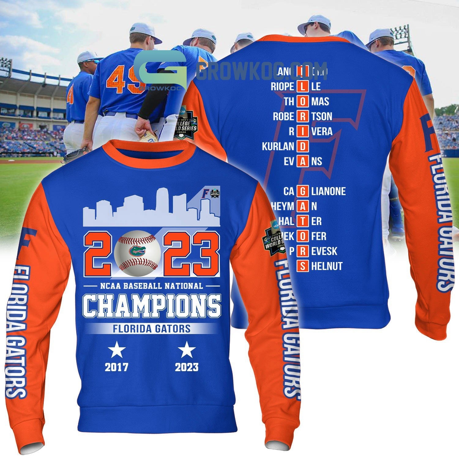 NCAA Baseball National Champions Florida Gators 2023 Baseball Jersey baseball jersey product view 2