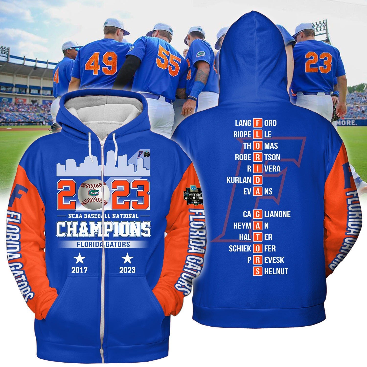 NCAA Baseball National Champions Florida Gators 2023 Baseball Jersey baseball jersey product view 4