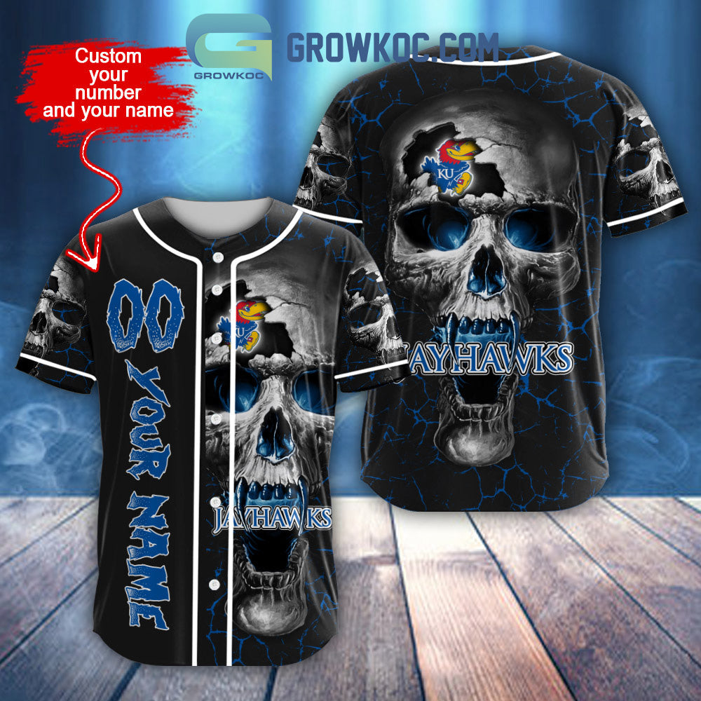 NCAA Kansas Jayhawks Personalized Skull Design Baseball Jersey baseball jersey product view 1