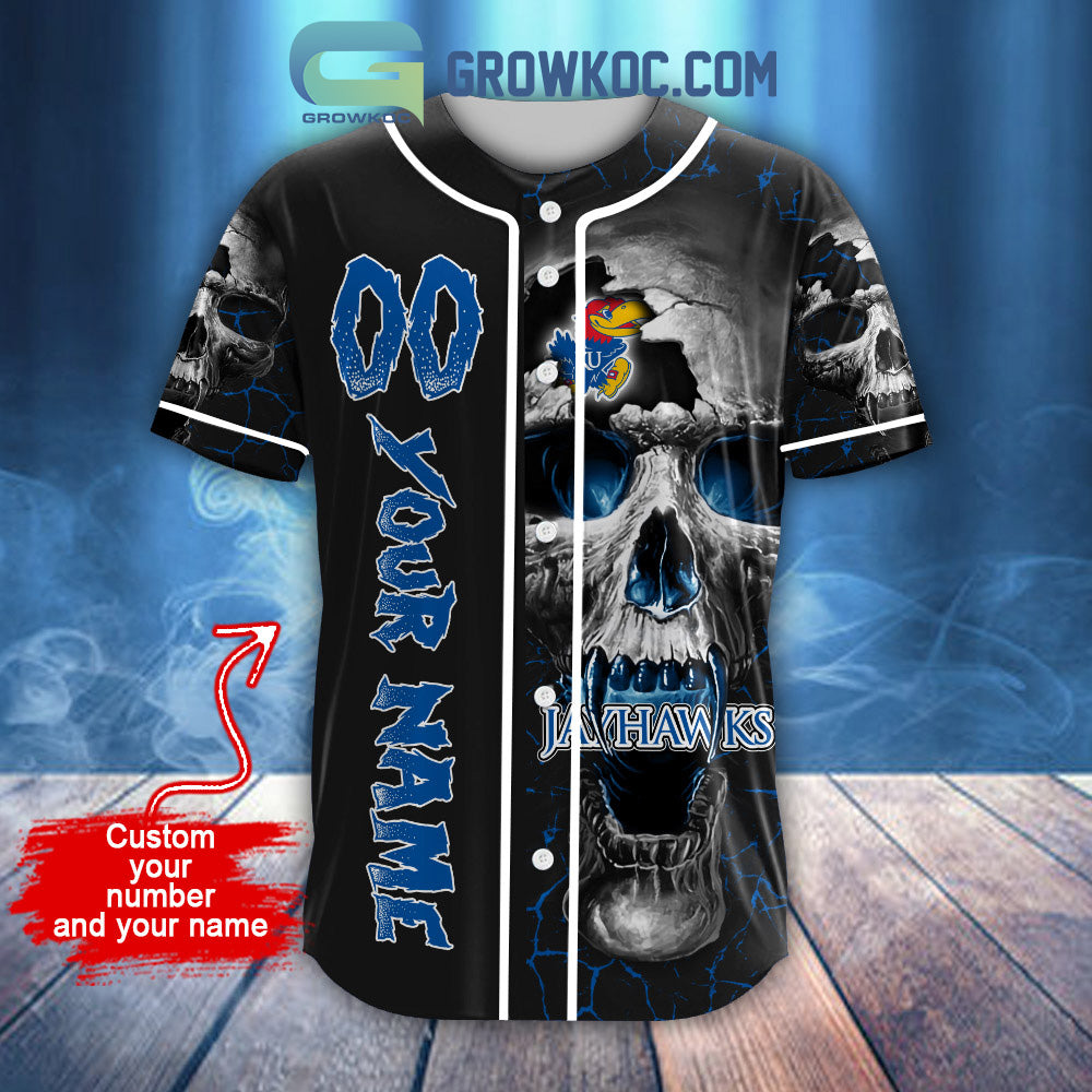 NCAA Kansas Jayhawks Personalized Skull Design Baseball Jersey baseball jersey product view 2
