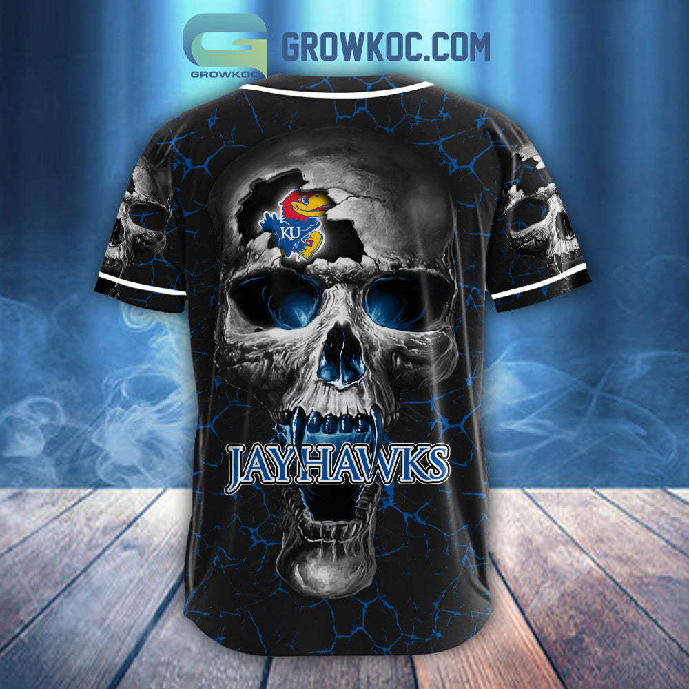NCAA Kansas Jayhawks Personalized Skull Design Baseball Jersey baseball jersey product view 3