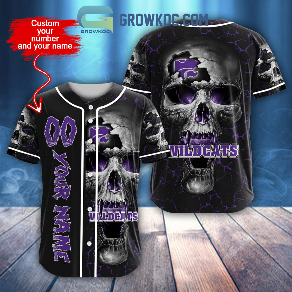 NCAA Kansas State Wildcats Personalized Skull Design Baseball Jersey baseball jersey product view 1
