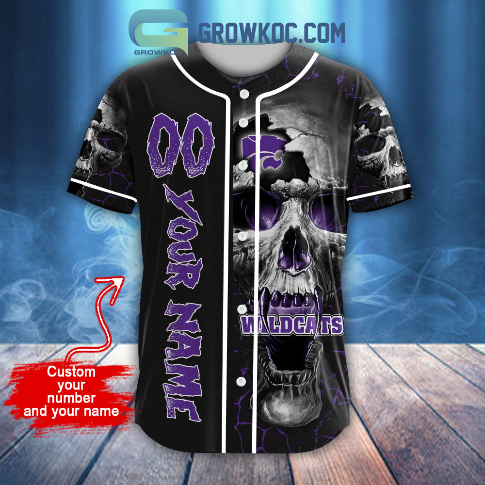 NCAA Kansas State Wildcats Personalized Skull Design Baseball Jersey baseball jersey product view 2