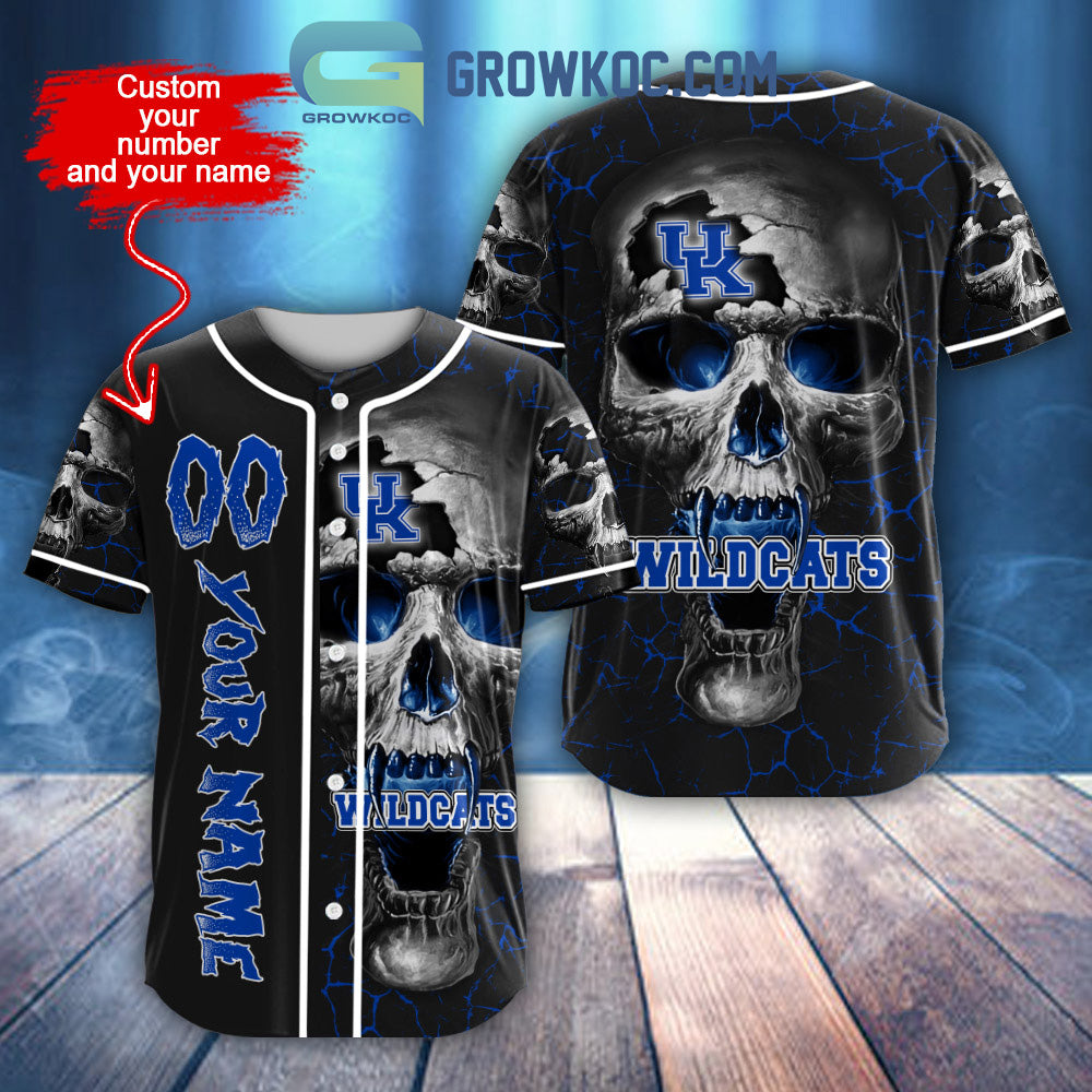 NCAA Kentucky Wildcats Personalized Skull Design Baseball Jersey baseball jersey product view 1