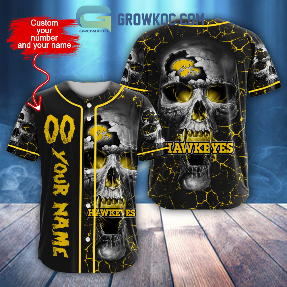 NCAA Lowa Hawkeyes Personalized Skull Design Baseball Jersey baseball jersey product view 1
