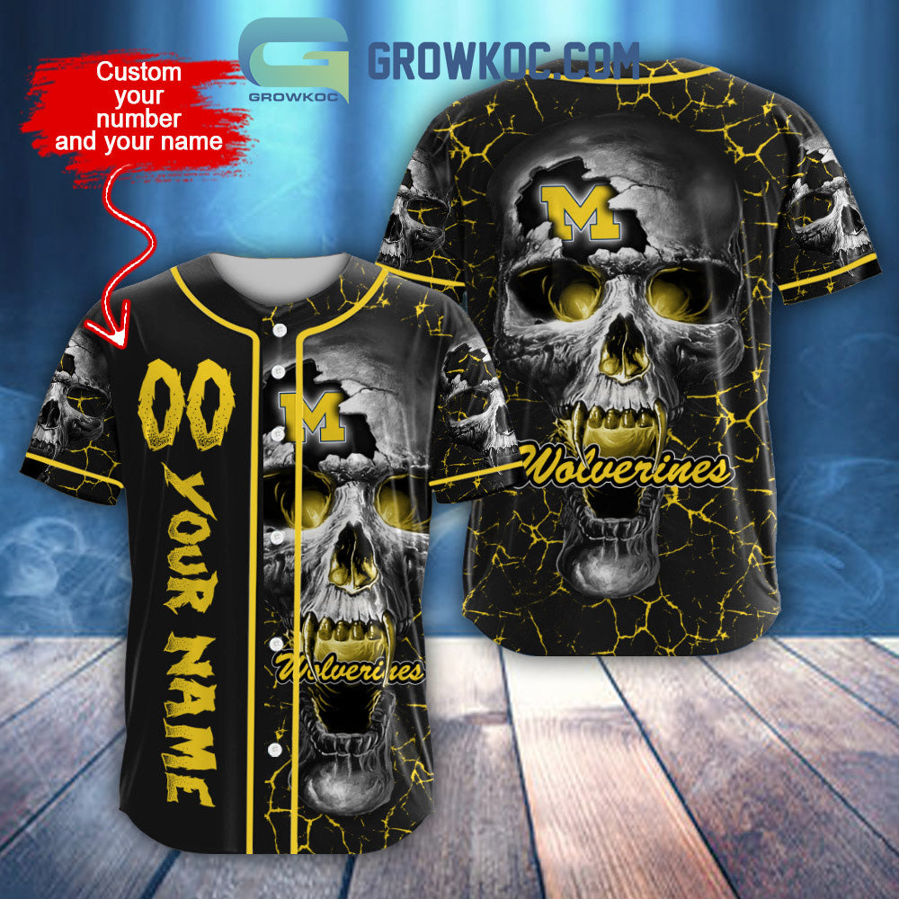 NCAA Michigan Wolverines Personalized Skull Design Baseball Jersey baseball jersey product view 1