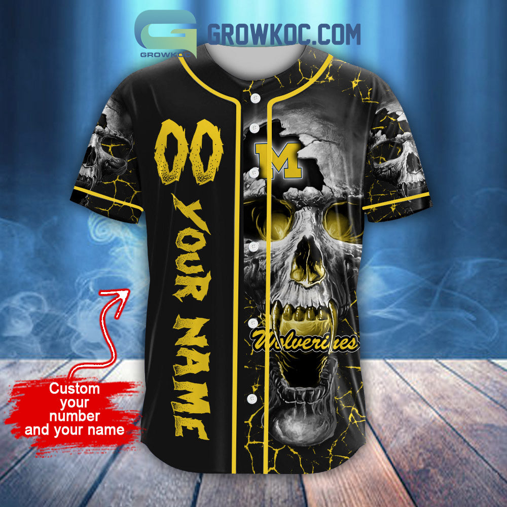 NCAA Michigan Wolverines Personalized Skull Design Baseball Jersey baseball jersey product view 2