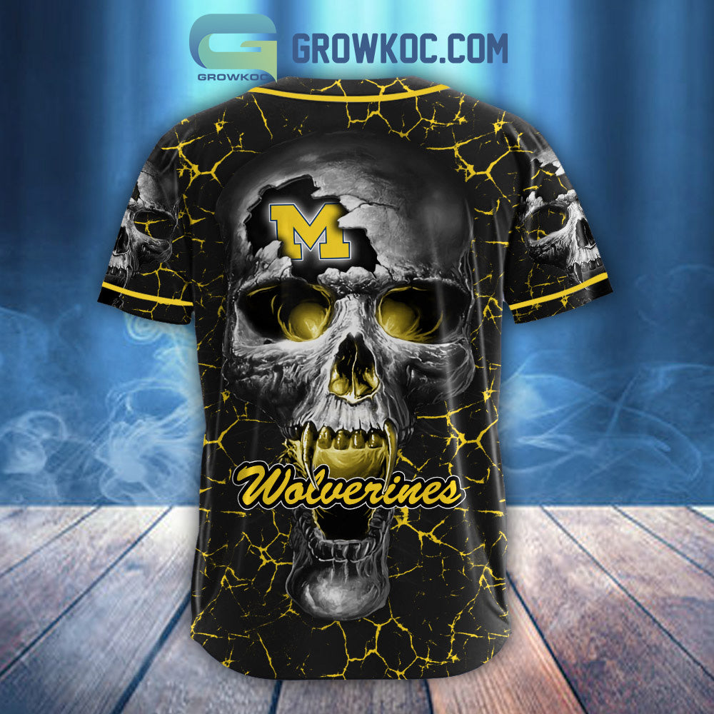 NCAA Michigan Wolverines Personalized Skull Design Baseball Jersey baseball jersey product view 3