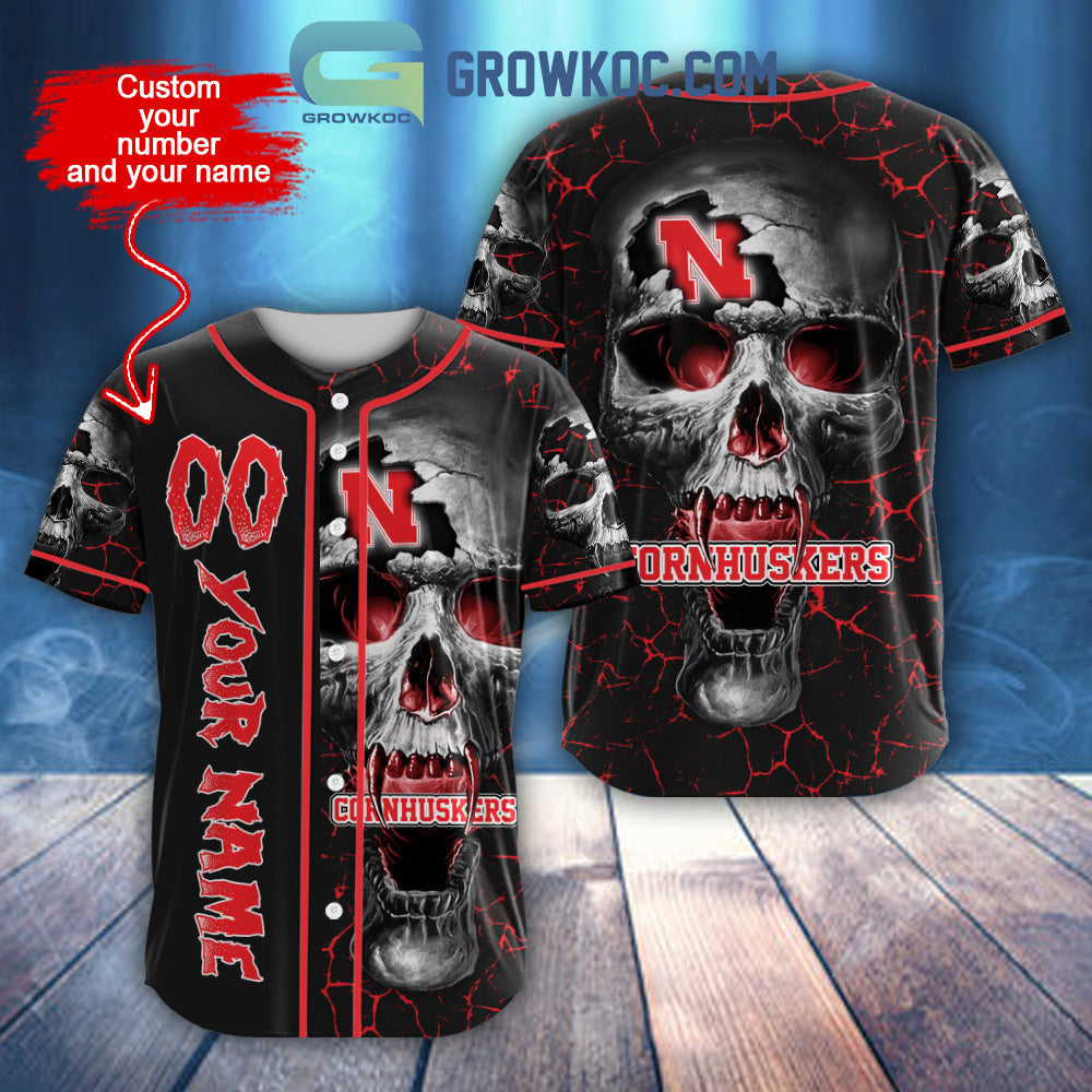 NCAA Nebraska Cornhuskers Personalized Skull Design Baseball Jersey baseball jersey product view 1