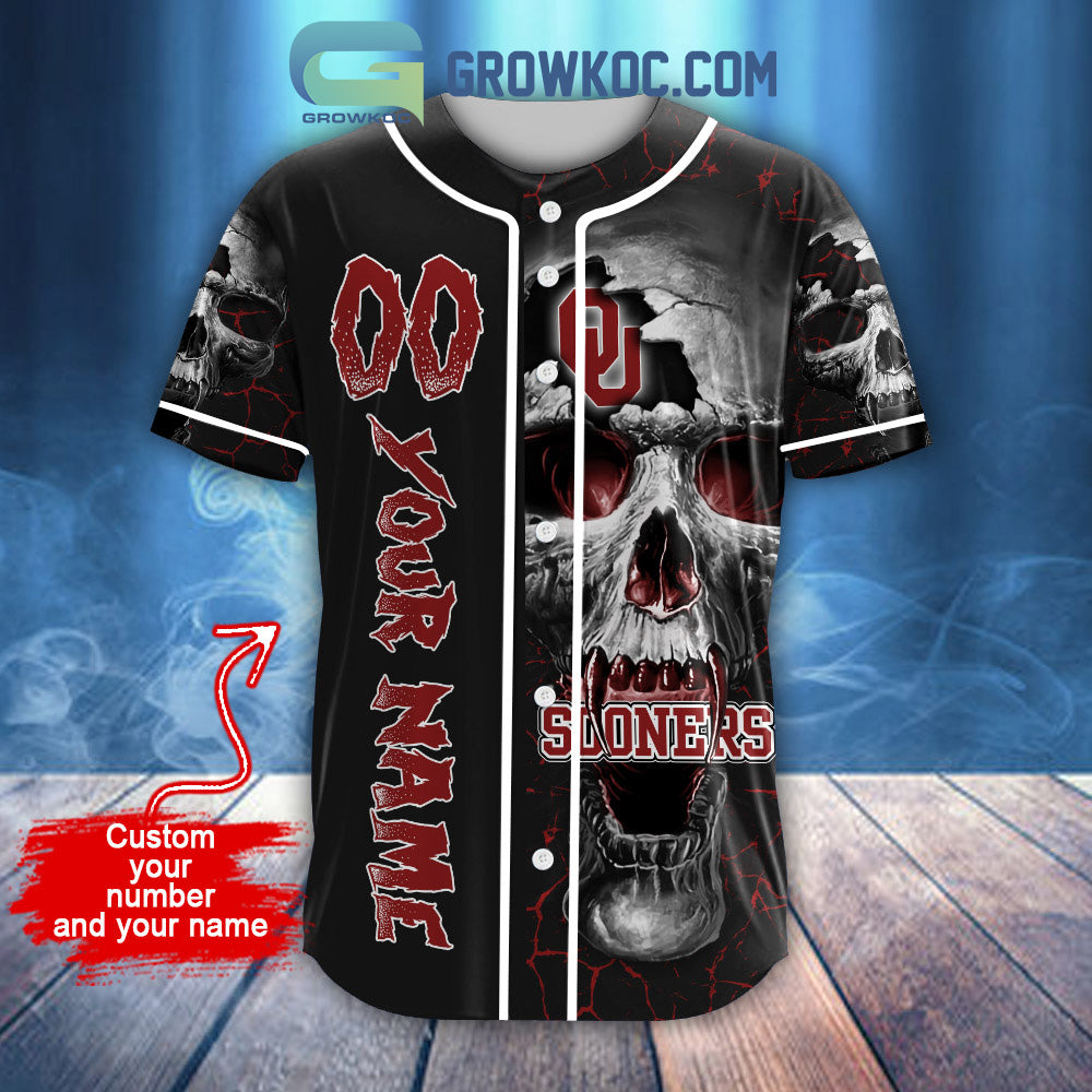 NCAA Oklahoma Sooners Personalized Skull Design Baseball Jersey baseball jersey product view 2