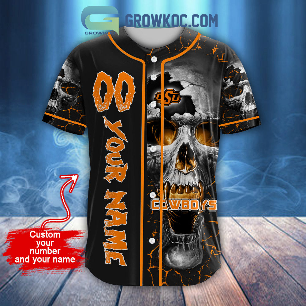 NCAA Oklahoma State Cowboys Personalized Skull Design Baseball Jersey baseball jersey product view 2