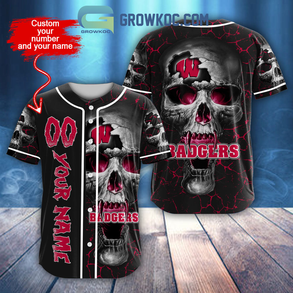 NCAA Wisconsin Badgers Personalized Skull Design Baseball Jersey baseball jersey product view 1