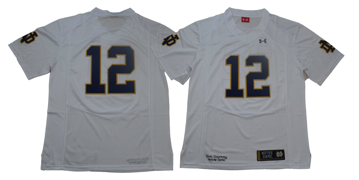 ND 12 White College Football Jersey football jersey product view 1
