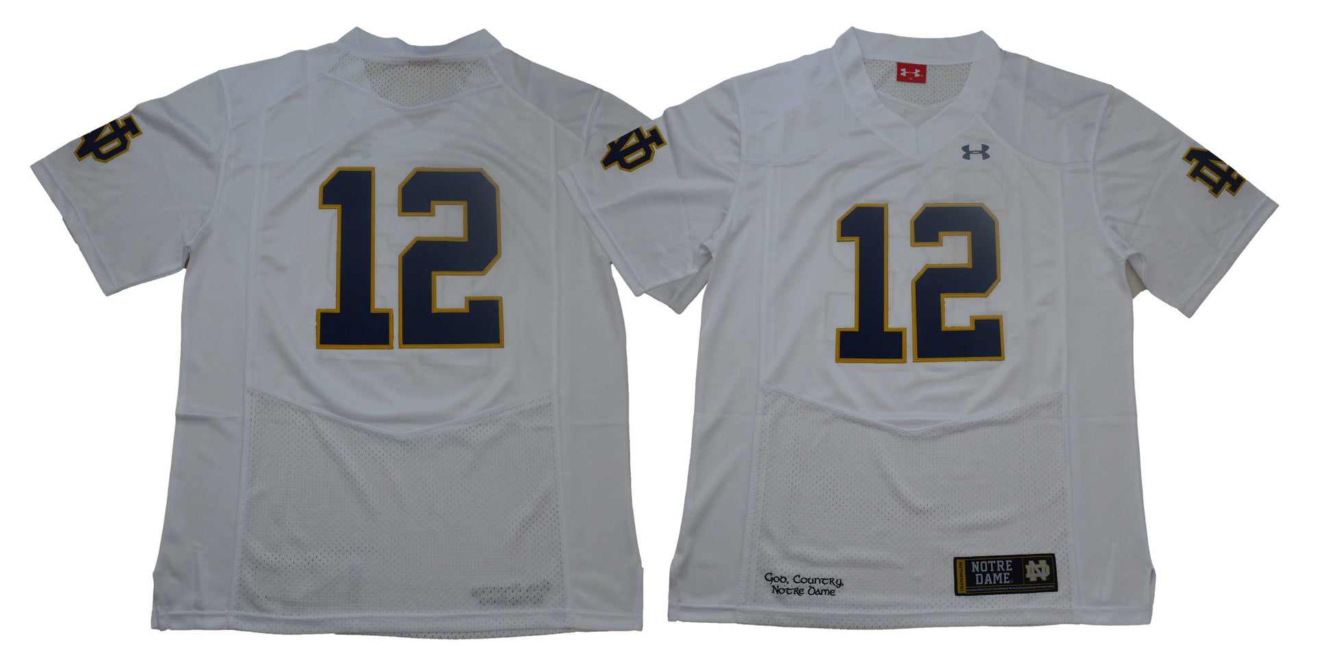 ND 12 White College Football Jersey football jersey product view 1