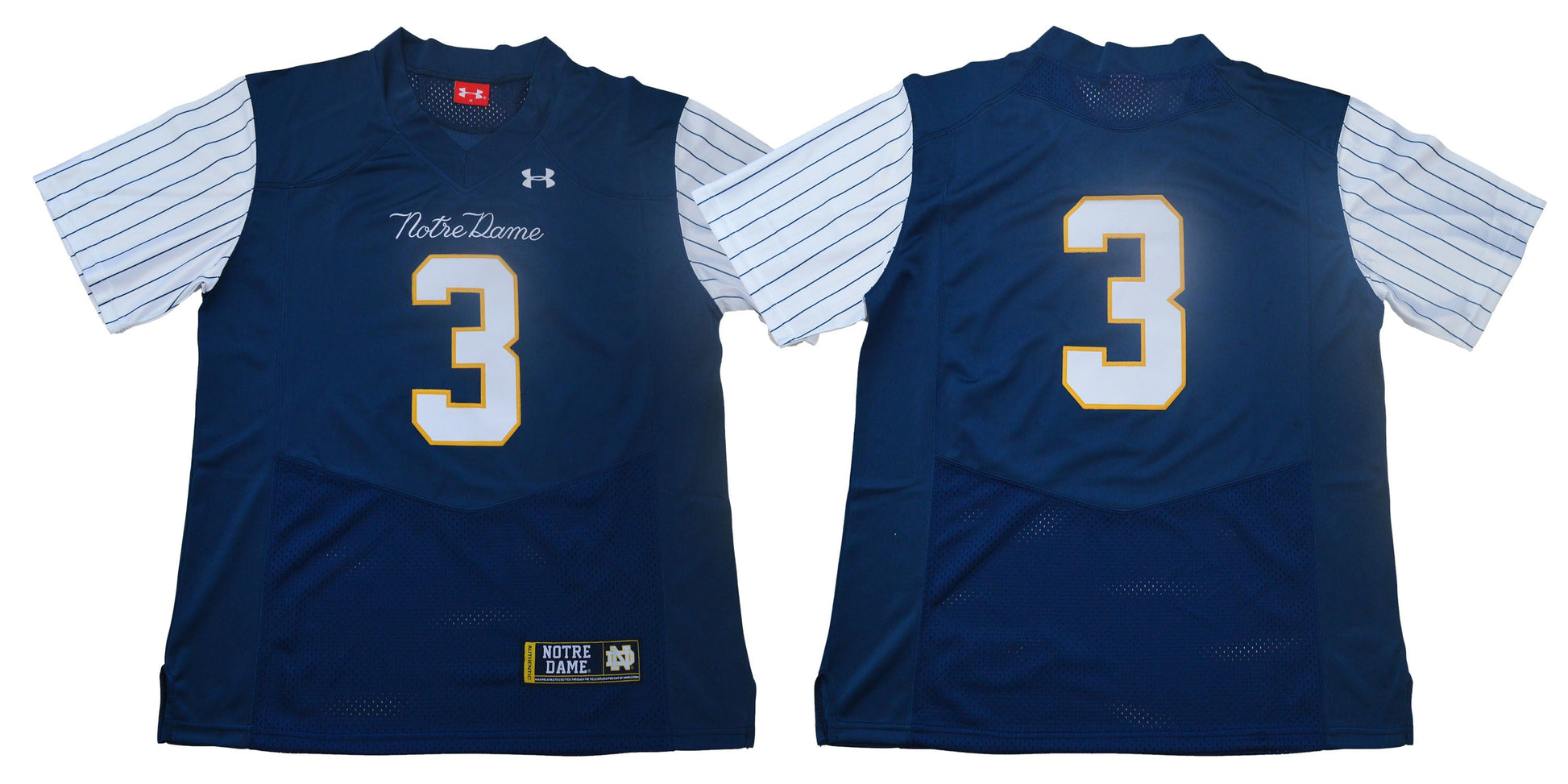 ND 3 Striped Blue College Football Jersey football jersey product view 1