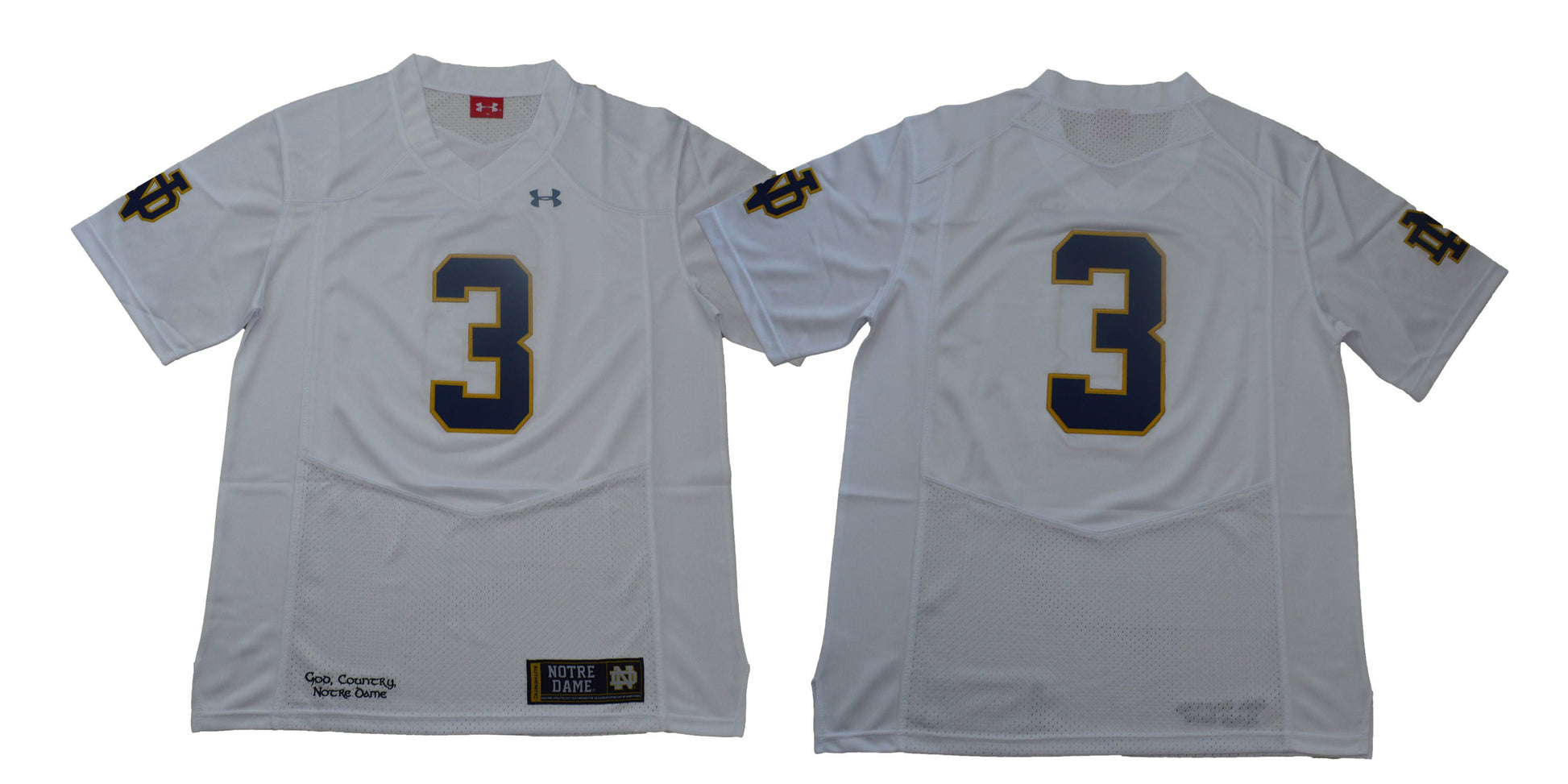 ND 3 White College Football Jersey football jersey product view 1