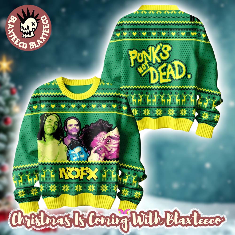 NOFX Punks Is Not Dead Holiday 2025 Knitted Green Ugly Christmas Sweater Unisex T-shirt, Sweatshirt, Hoodie, Long Sleeve Tee - T-Shirt, Sweatshirt, Hoodie