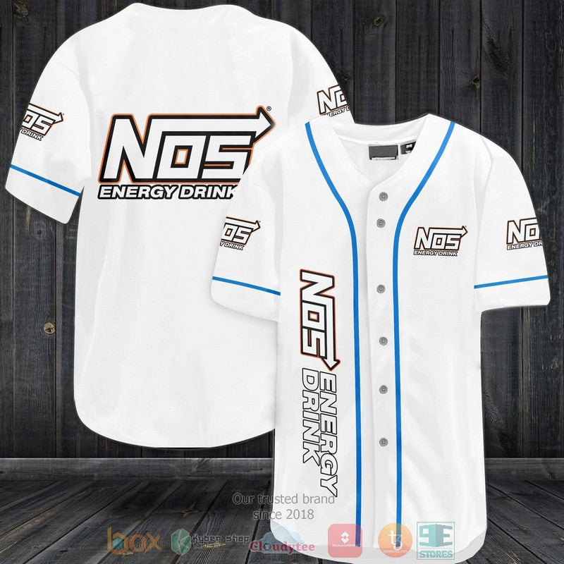 NOS Energy Drinks white Baseball shirt baseball jersey product view 1