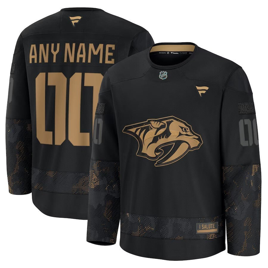 Nashville Predators 2024 Military Appreciation Personalized Long Sleeve Practice Jersey - Black hockey jersey product view 1