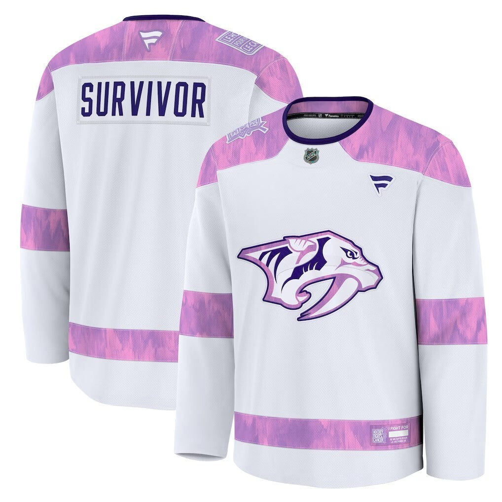 Nashville Predators Fanatics Hockey Fights Cancer Practice Jersey - White Hockey Jersey hockey jersey product view 1