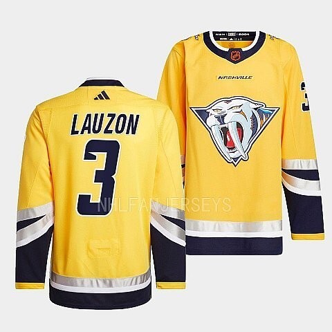 Nashville Predators #3 jeremy-lauzon-yellow-2022reverse-retro-2.0-authentic-primegreen-jersey_conew1 hockey jersey product view 1