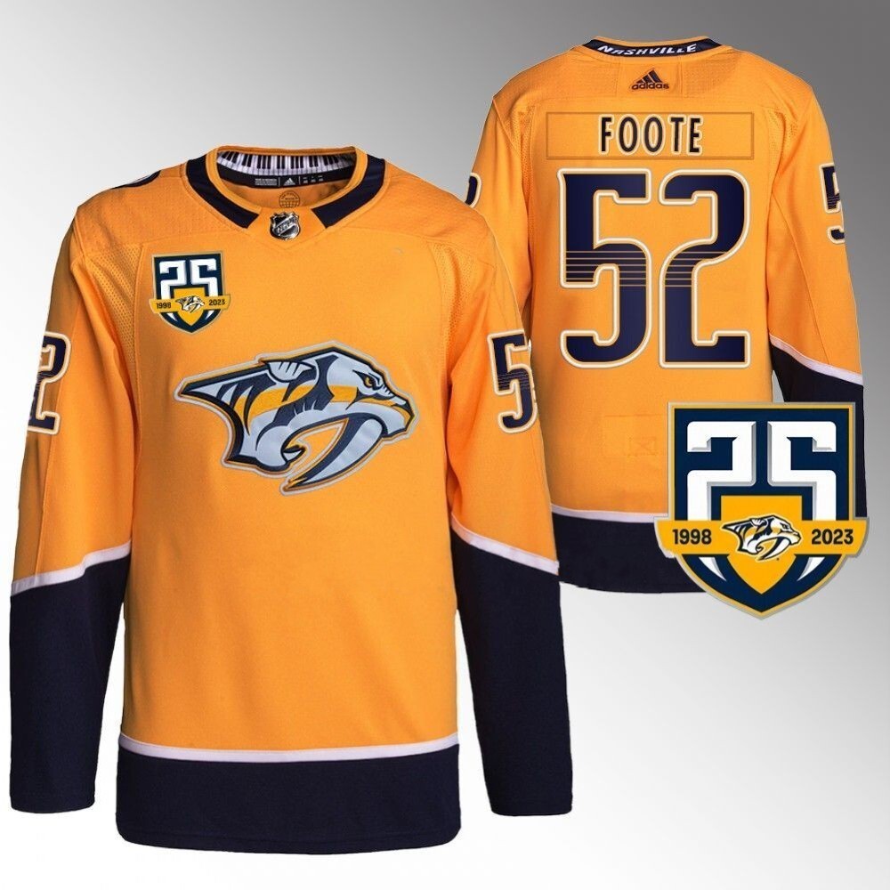 Nashville Predators #52 Cal Foote 25th Anniversary Home Gold 2023-24 Jersey Hockey Jersey hockey jersey product view 1