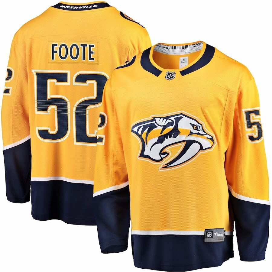 Nashville Predators #52 Cal Foote Branded Home Breakaway Jersey - Gold Hockey Jersey hockey jersey product view 1