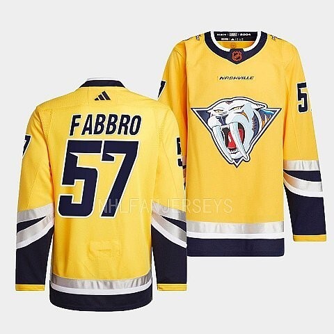 Nashville Predators #57 dante-fabbro-yellow-2022reverse-retro-2.0-authentic-primegreen-jersey_conew1 hockey jersey product view 1