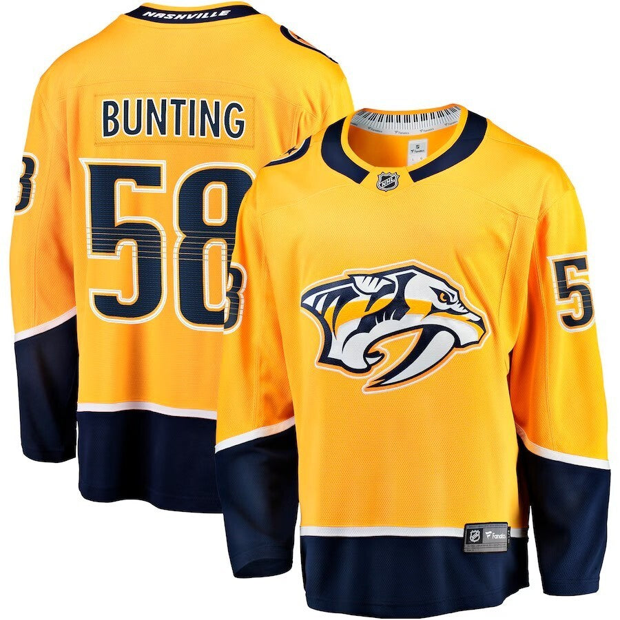 Nashville Predators #58 Michael Bunting Home Breakaway Jersey - Gold Hockey Jersey hockey jersey product view 1