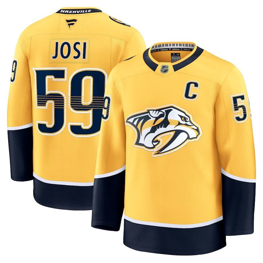 Nashville Predators #59 Roman Josi Home Premium Jersey - Yellow Hockey Jersey hockey jersey product view 1
