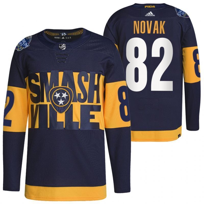 Nashville Predators #82 tommy-novak-predators-navy-2022-stadium-series-primegreen-authentic-jersey hockey jersey product view 1