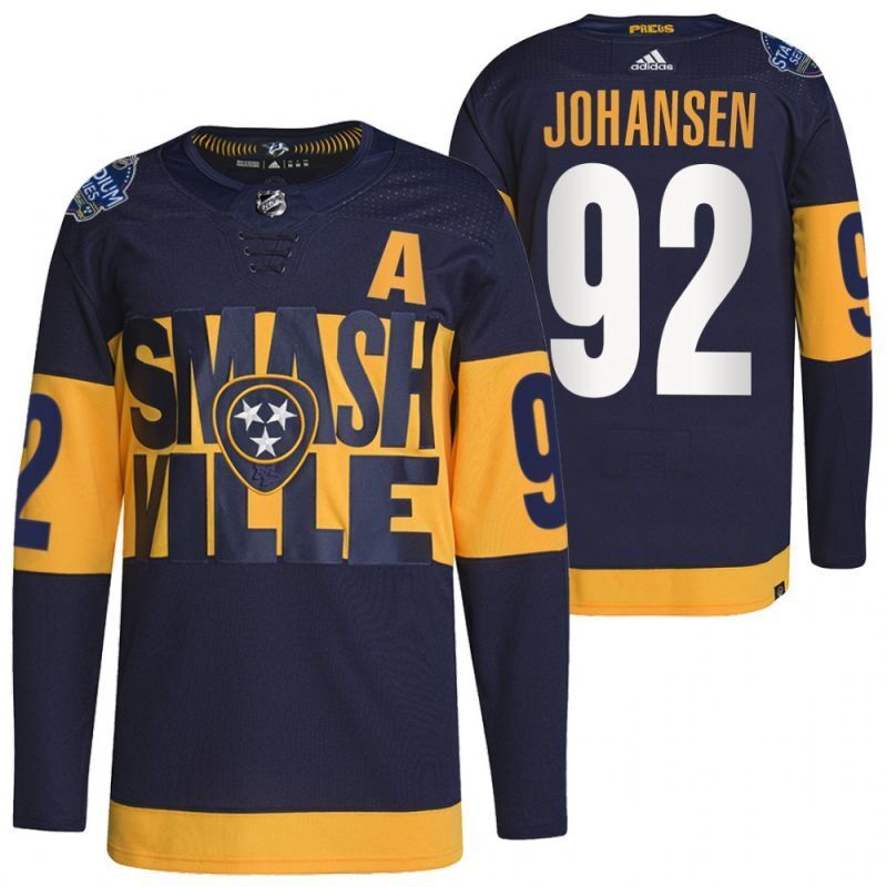 Nashville Predators #92 ryan-johansen-predators-navy-2022-stadium-series-primegreen-authentic-jersey hockey jersey product view 1