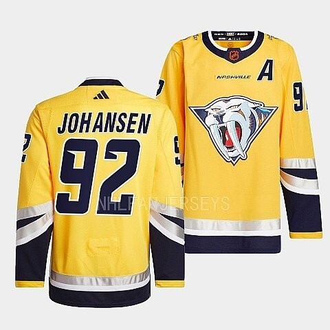 Nashville Predators #92 ryan-johansen-yellow-2022reverse-retro-2.0-authentic-primegreen-jersey_conew1 hockey jersey product view 1