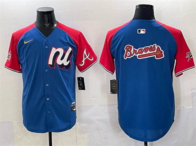 National League Atlanta Braves Team Big Logo Blue Red Alternate 2025 All-Star Edition Baseball Jersey baseball jersey product view 1