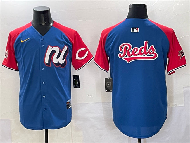 National League Cincinnati Reds Team Big Logo Blue Red Alternate 2025 All-Star Edition Baseball Jersey baseball jersey product view 1