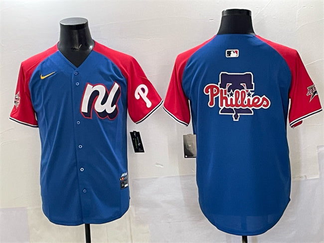 National League Philadelphia Phillies Team Big Logo Blue Red Alternate 2025 Baseball Jersey baseball jersey product view 1