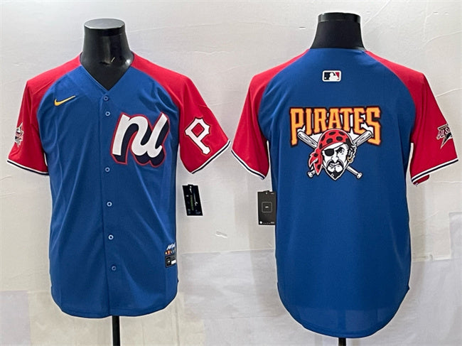 National League Pittsburgh Pirates Team Big Logo Blue Red Alternate 2025 All-Star Edition Baseball Jersey baseball jersey product view 1