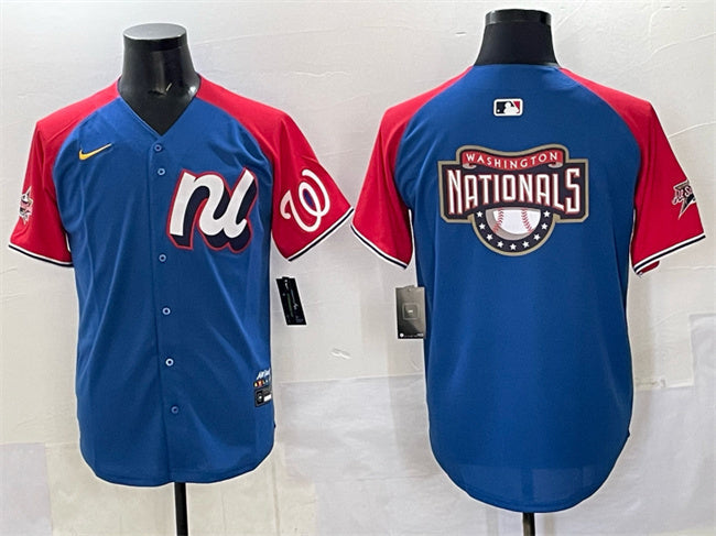 National League Washington Nationals Team Big Logo Blue Red Alternate 2025 Baseball Jersey baseball jersey product view 1