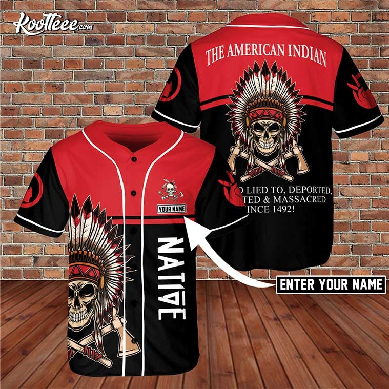 Native American Indian Tribal Skull Custom Name BaseBall Jersey baseball jersey product view 1