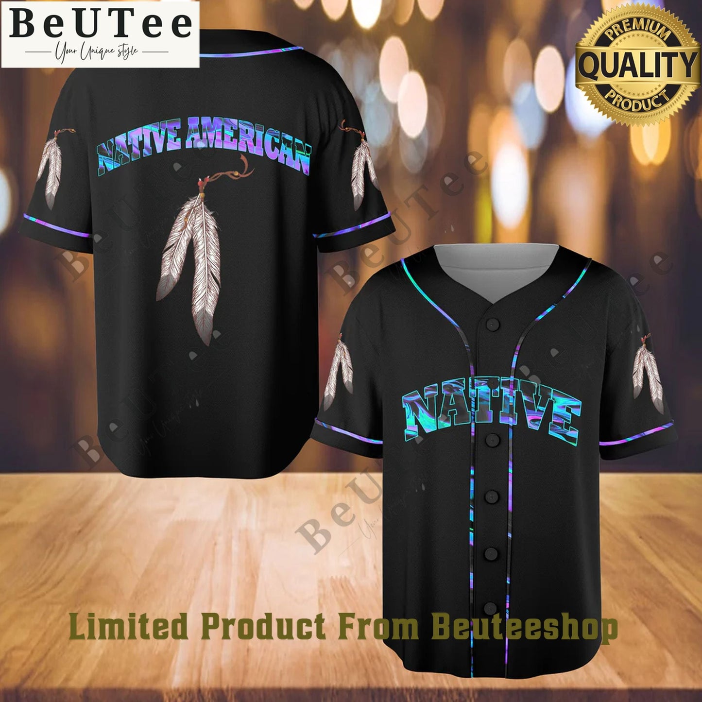 Native American Eagle Feathers Black Baseball Jersey Shirt baseball jersey product view 1