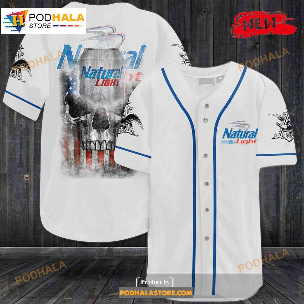 Natural Light Skull Usa Flag All Over Print Unisex Baseball Jersey baseball jersey product view 1