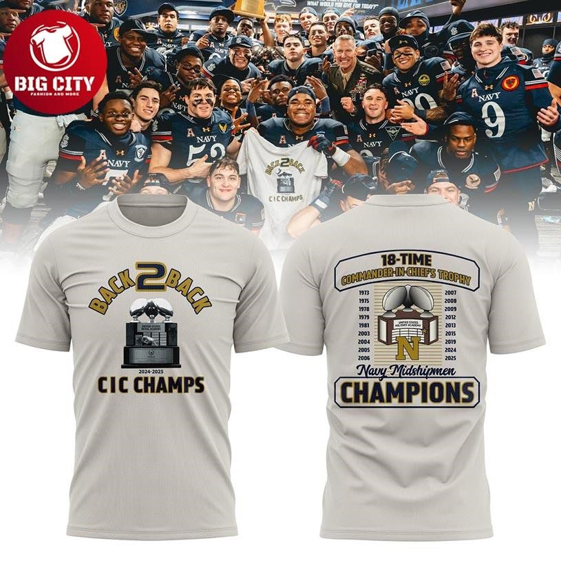Navy Midshipmen 2025 Commander-in-Chiefs Trophy Champions Two Sided Shirt Unisex T-shirt, Sweatshirt, Hoodie, Long Sleeve Tee - T-Shirt, Sweatshirt, Hoodie