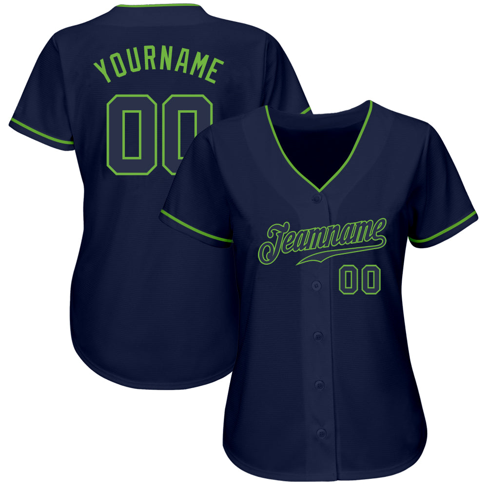 Custom Navy Navy-Neon Green Authentic Baseball Jersey baseball jersey product view 2
