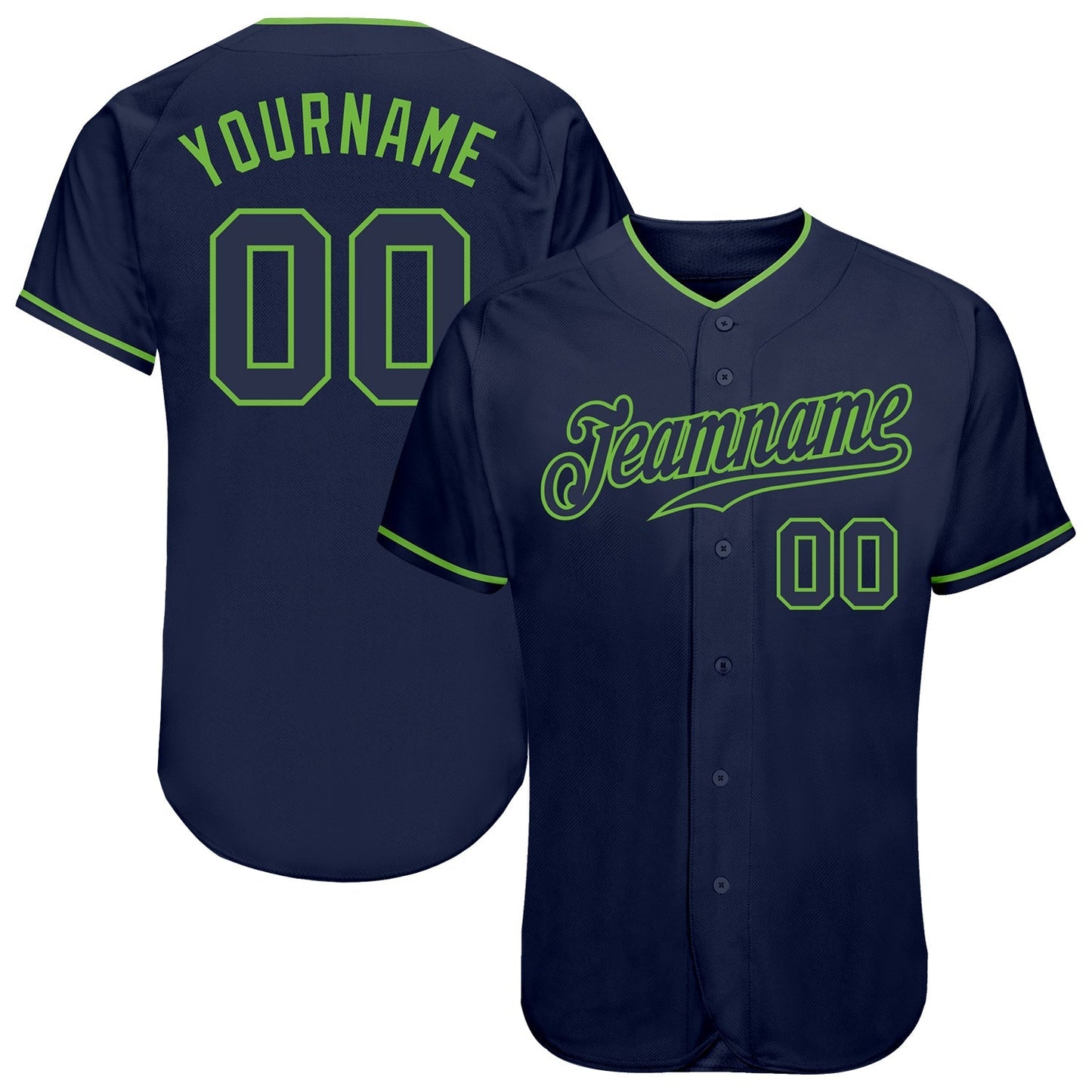 Custom Navy Navy-Neon Green Authentic Baseball Jersey baseball jersey product view 1